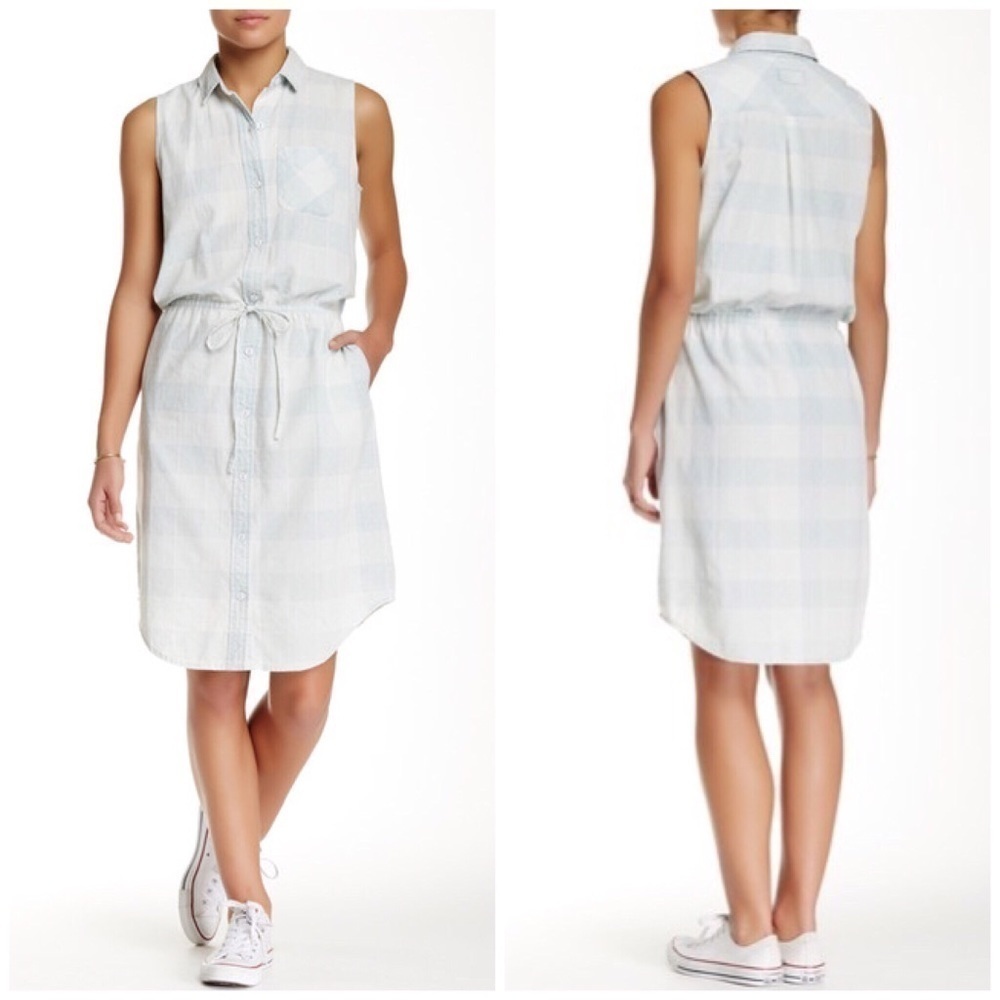 Current/Elliott Bleached Dobby Plaid Shirt Dress 6